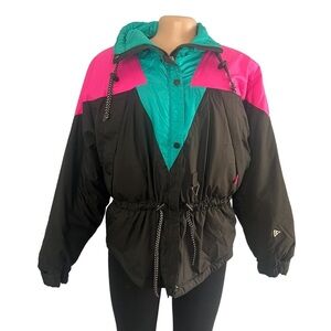 Vintage 1990s Black Bear Pink & Blue Ski Jacket